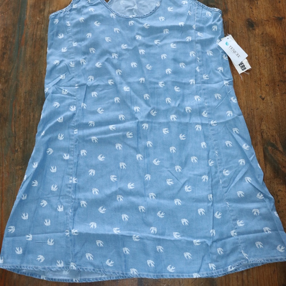 4Our Dreamers blue Jean tank dress with bird pattern size M